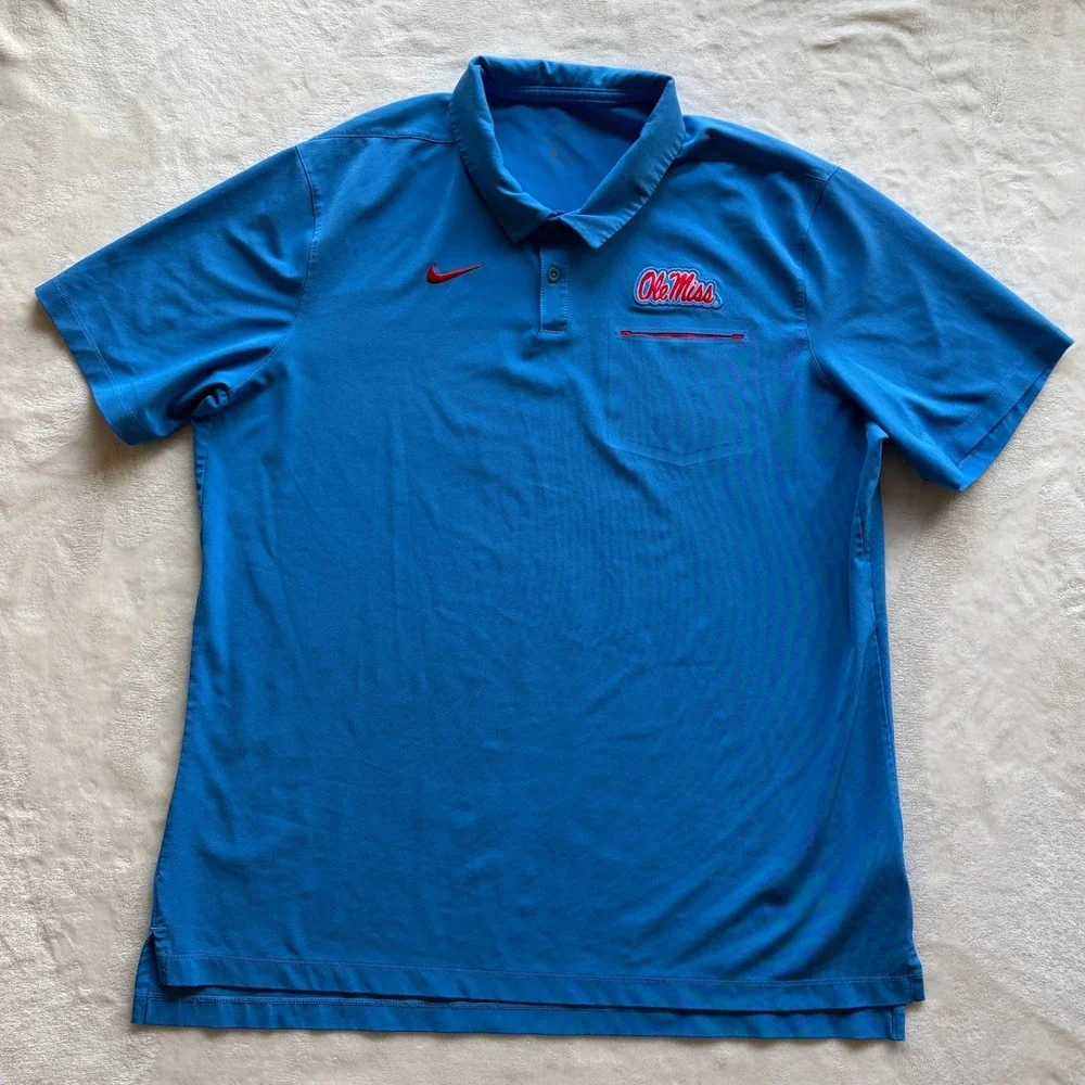 Nike Blue Ole Miss Rebels Dri-FIT Sideline Pocket Polo Shirt Mens XL Excellent